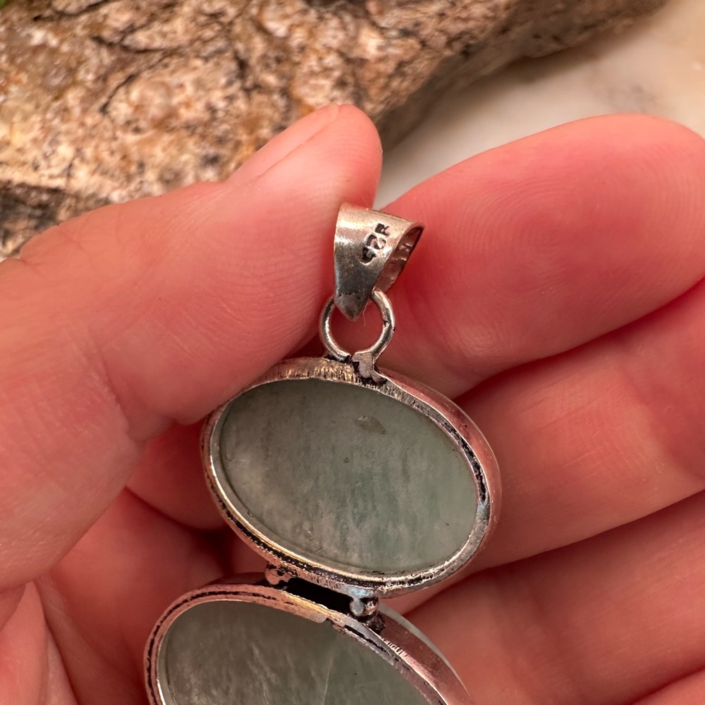 Amazonite Gemstone Blue 925 Sterling Silver Large Pendant Three Stones - Picture 6 of 8